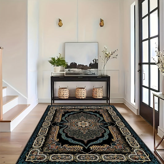 Area Rug Bohemian Floral Velvet in Four Machine-Washable Sizes with 100% Polyester Cut Pile
