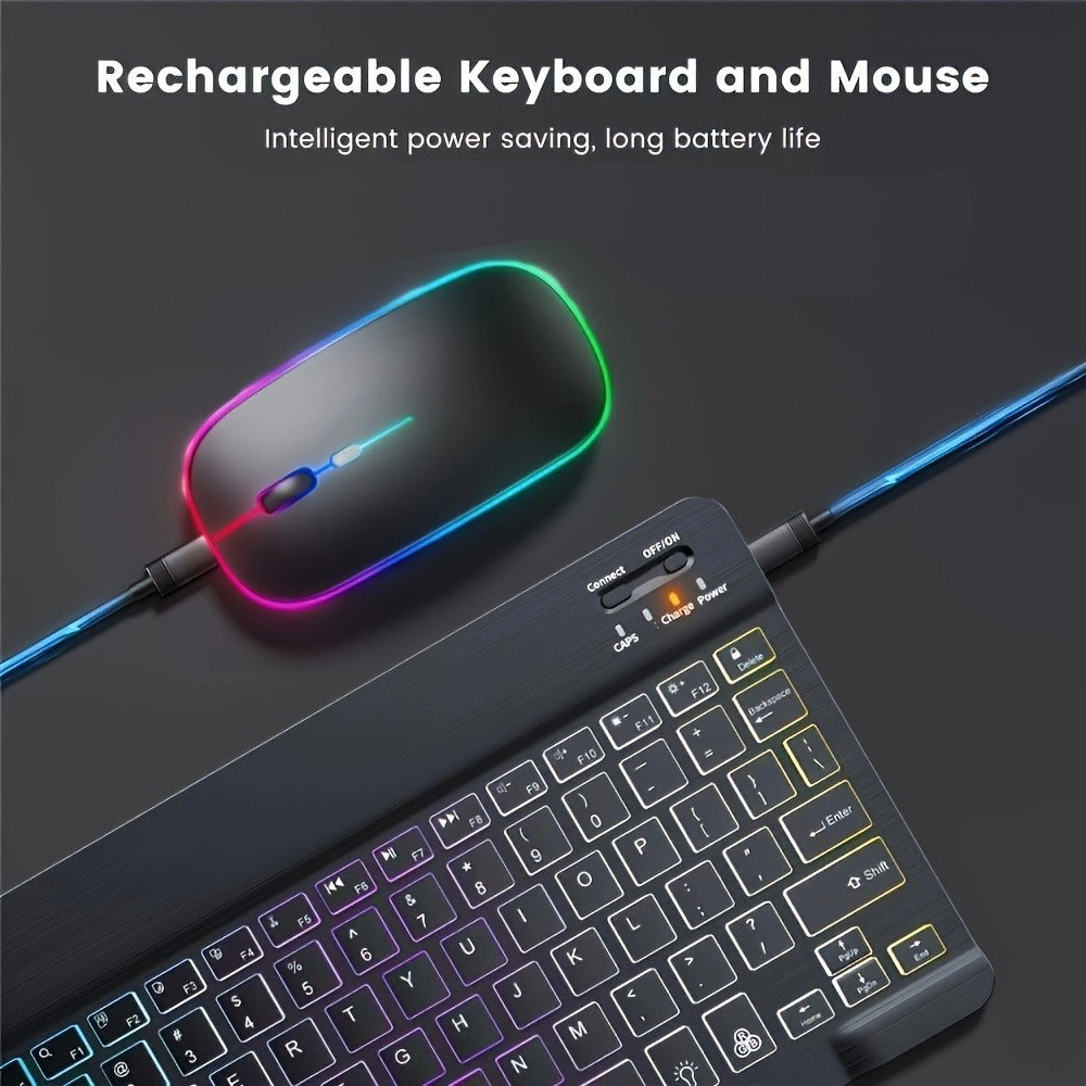 Slim White Wireless Keyboard and Mouse Set with Rechargeable Type-C Keyboard and Backlit Key Presentation