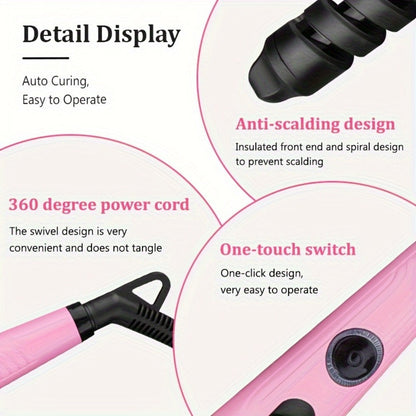 Automatic Spiral Curling Iron Ceramic Anti-Tangle – Professional Auto Curler One-Button Easy Operate Hair Styling Tool with Comb & 2 Clips for All Hair Types – Blue, Pink