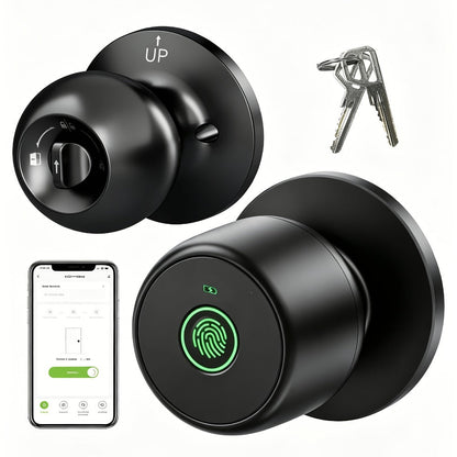 GHome Smart Lock Knob with Fingerprint & Keypad - USB-C Rechargeable, App-Controlled Keyless Entry, Auto-Lock, Passage & Privacy Mode, K10 / K10 PRO / K20 / KD03 PRO, for Home Bedroom Office
