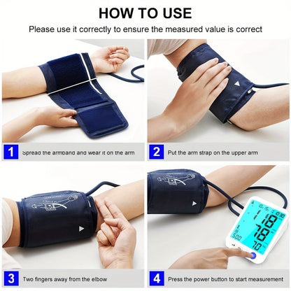 Blood Pressure Monitor Upper-Arm Device with 22-42 cm Cuff, Large Backlit Display, Dual-User Memory and Two Power Options