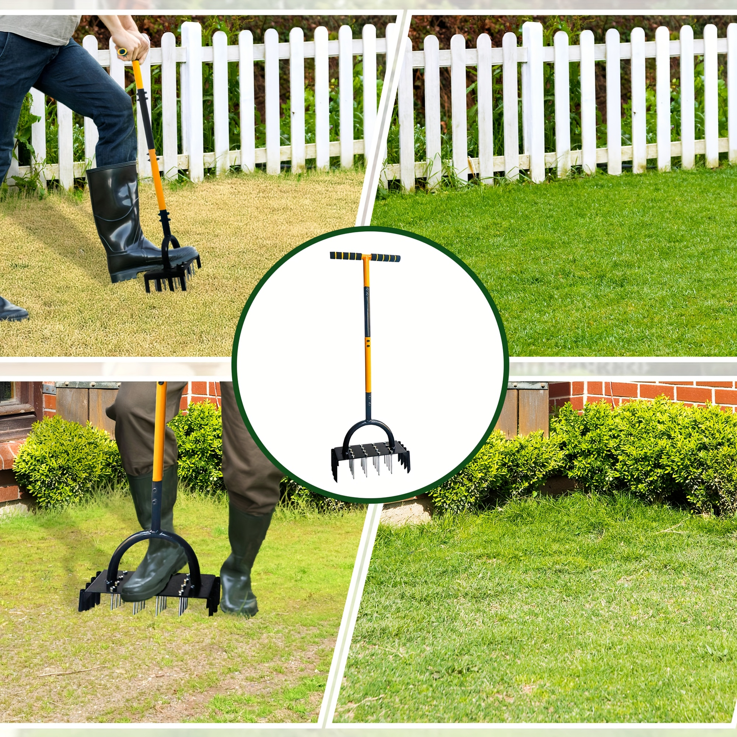 Dual-Plate 38-Inch Manual Lawn Aerator with 16-Spike Plate, 8-Hollow-Corer Plate and T-Handle