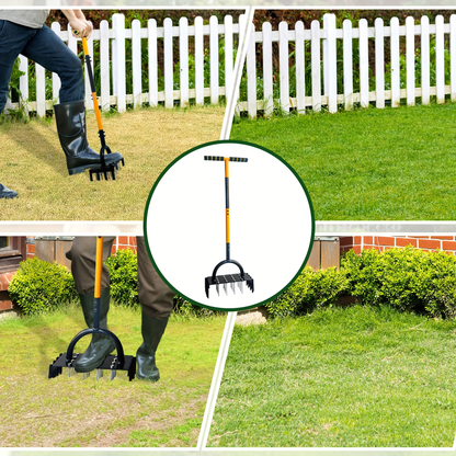 Dual-Plate 38-Inch Manual Lawn Aerator with 16-Spike Plate, 8-Hollow-Corer Plate and T-Handle