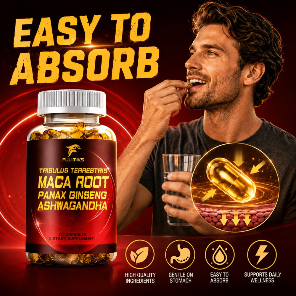 Men's Vitality Capsules with Tribulus Terrestris, Maca Root, Panax Ginseng & Ashwagandha – Daily Immune & Energy Support Supplement for Men | 120 Capsules | ShopVora UK