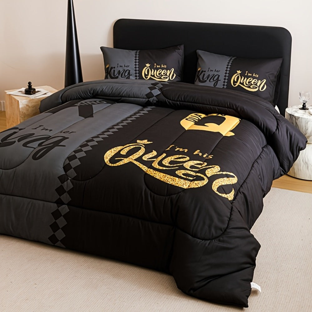 King and Queen Crown Print Comforter Set in Black or Red with Twin, Full, Queen and King Sizes