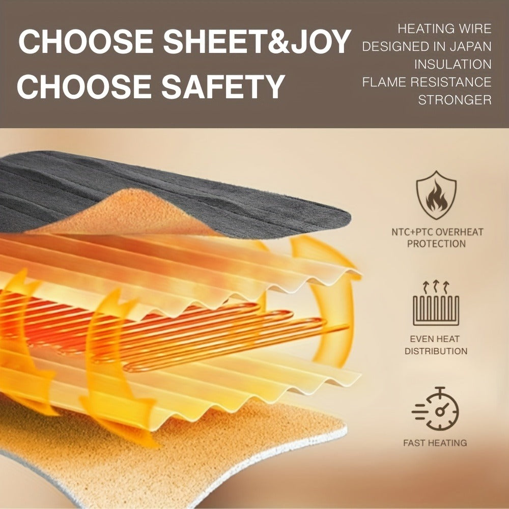 Electric Blanket with Temperature Control and Timer – Extra Large Flannel Heated Blanket, 8 Levels 10-Hour Auto-Off, Machine Washable, PTC+NTC Overheat Protection, Throw Twin Full Queen King