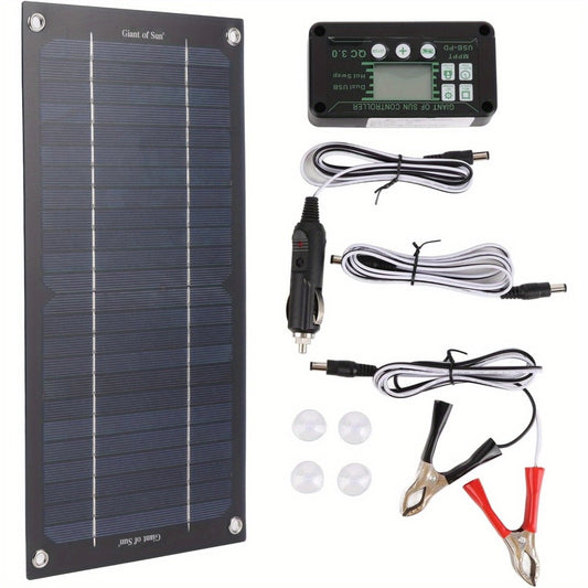 Monocrystalline Solar Panel Kit with 100A Controller - Off-Grid Charger for RV, Boat, Truck & Camping | Includes Cables, Suction Cups & Car Charging Cable