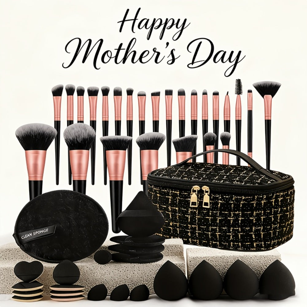 Makeup Brush Set, 47-Piece Cosmetic Kit with Wash Bag, Brush Sleeve, Butterfly Hair Band and Wrist Strap