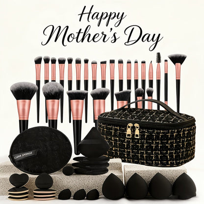 Makeup Brush Set, 47-Piece Cosmetic Kit with Wash Bag, Brush Sleeve, Butterfly Hair Band and Wrist Strap
