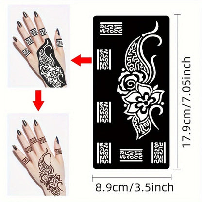 Nine-Sheet Reusable Tattoo Stencil Set with Long Floral and Henna-Style Pattern Cards in HN1 or HN2