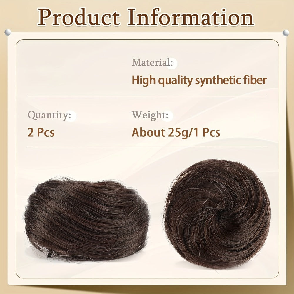 Mini Donut Bun Hairpiece with Cat Ears Claw Clip Messy Bun Synthetic Fiber Instant Updo – 2 Pcs Set for Women Girls All Hair Types Natural Black Brown Blonde 4 Inch