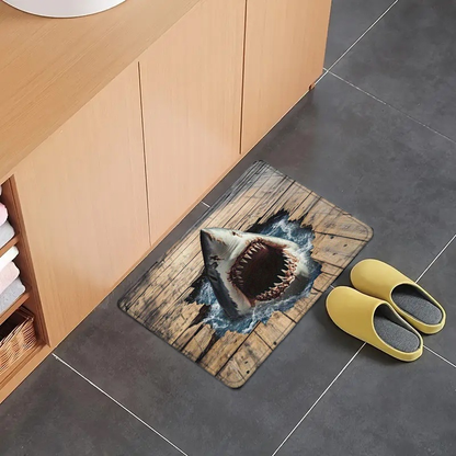 Shark Door Mat Non-Slip Washable Polyester Flannel Rug for Entryway Bathroom Bedroom Living Room Kitchen Porch Laundry RV Ocean Sea Design