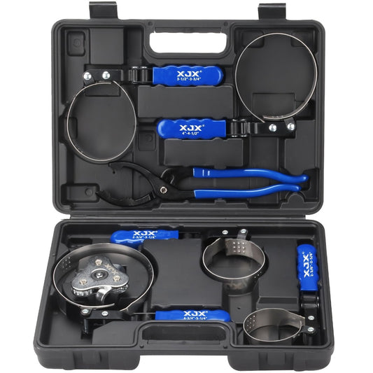 Oil Filter Wrench Set 7 Pcs – Swivel Oil Filter Removal Tool 2-3/8" to 5-1/4" (60-133mm), 12" Adjustable Pliers with 1/2" to 3/8" Adapter & Storage Case for Car & Truck Oil Change