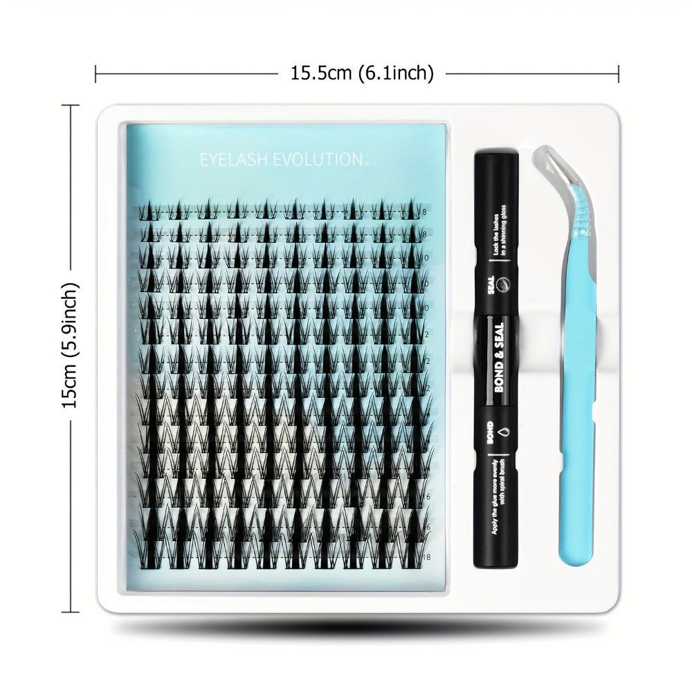 C-Curl Spike Lash Extension Kit with 140 Clusters in Mixed 8-18mm Lengths, Adhesive Tube and Curved Applicator