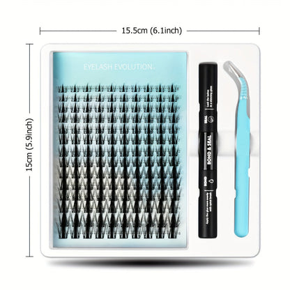 C-Curl Spike Lash Extension Kit with 140 Clusters in Mixed 8-18mm Lengths, Adhesive Tube and Curved Applicator
