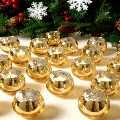 Votive Candle Holders Bulk - High Temperature Glass Hurricane Candle Holders for Weddings, Parties & Romantic Dinners, Starlight Shimmer Effect, Set of 6/12/24, Golden, Pink, Silver & Green