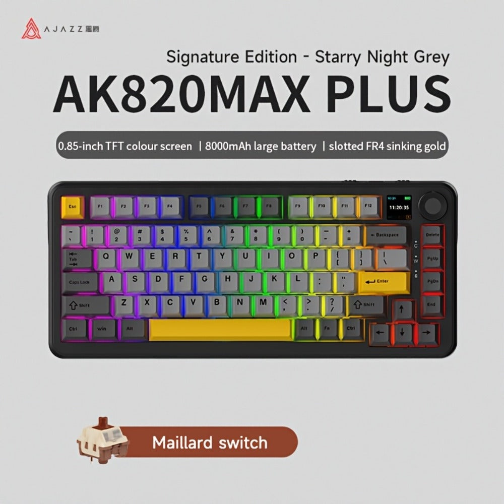 Hot Swap Gasket Mechanical Keyboard AJAZZ AK820 75% – Wireless 2.4GHz & Wired, Volume Knob, South-Facing RGB, Poron Foam, PBT Keycaps, Programmable, 11 Switch & Color Options for PC & Mac