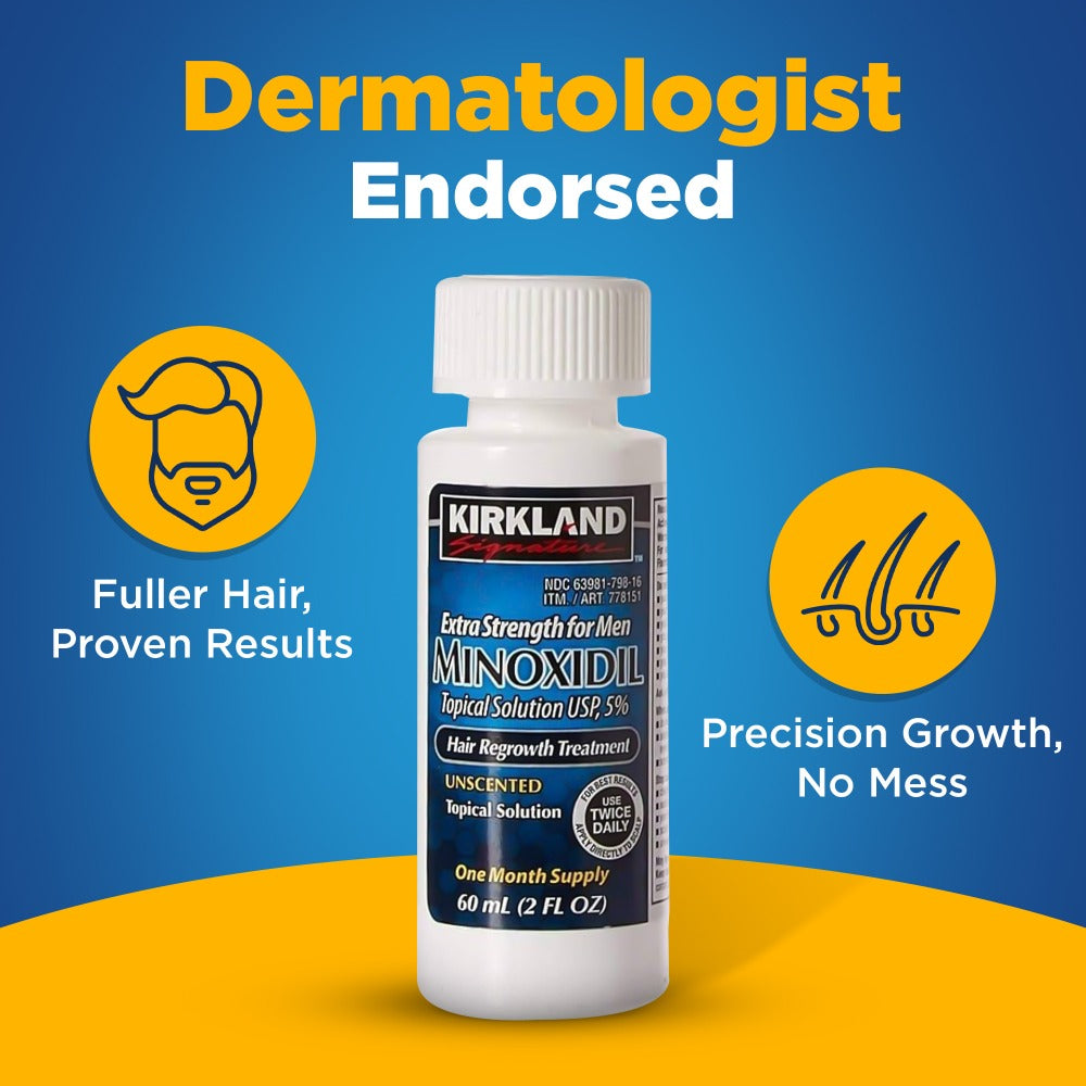 Minoxidil 5% Extra Strength Topical Solution for Men Hair Regrowth - Kirkland Signature 6-Month Supply, 6 x 60ml Bottles with Precision Dropper Applicator, Clinically Proven