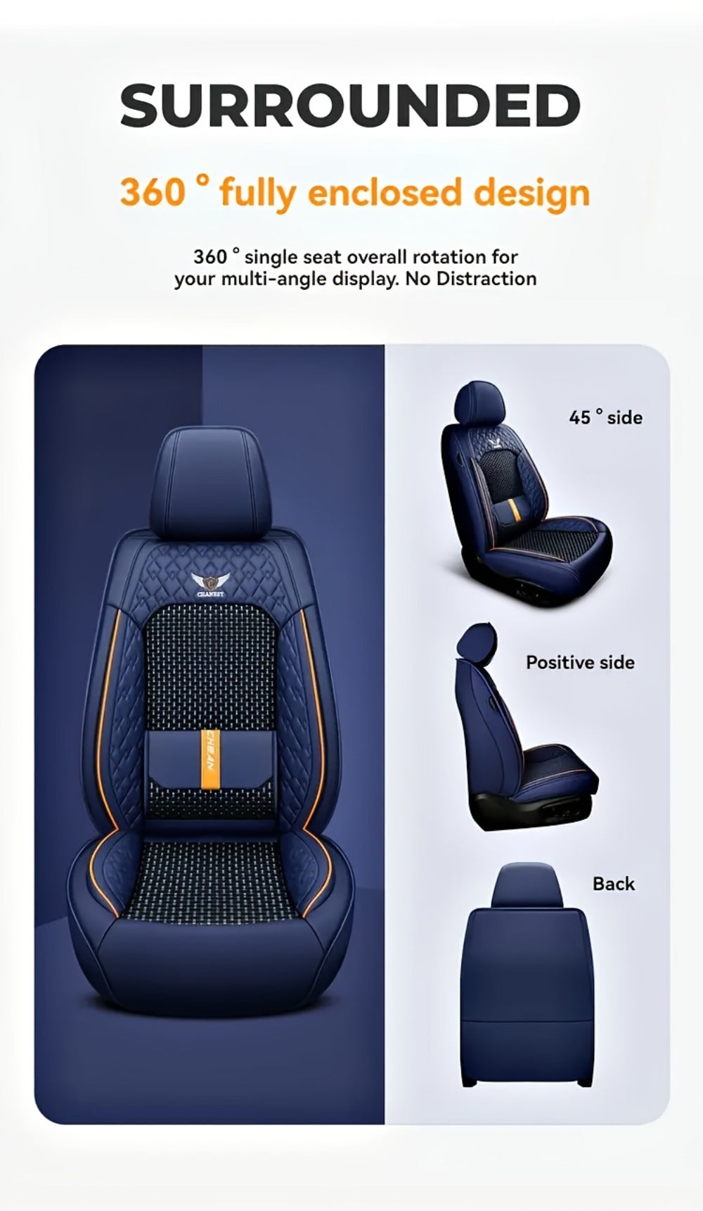 Car Seat Covers 3D Diamond-Embroidered Faux Leather with Two-Front or Five-Seat Set Options
