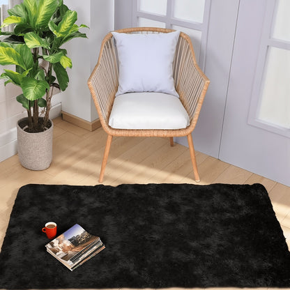 Plush Shag Area Rug in Solid or Tie-Dye Colors with Four Rectangular Size Options for Living Spaces