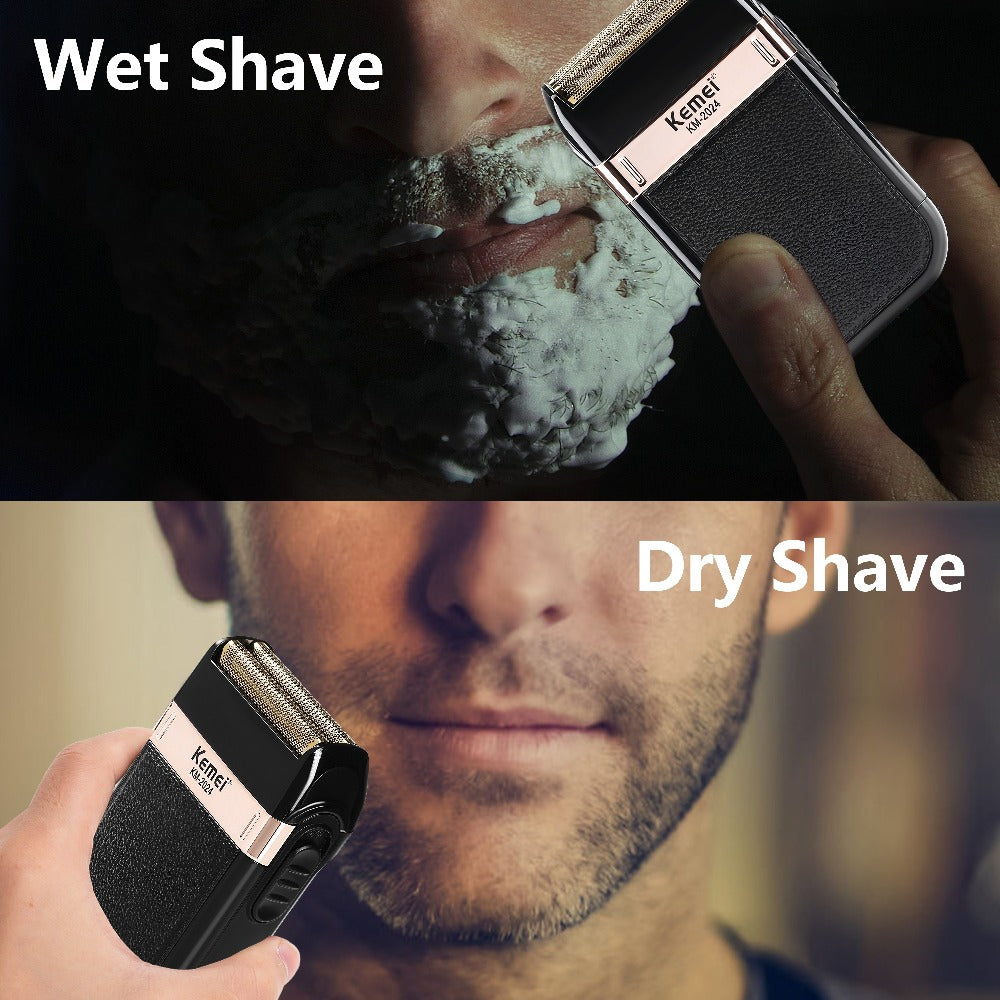 Electric Shaver KM-2024 Compact Foil-Style Razor with USB Rechargeable Power and Cordless Wet/Dry Use