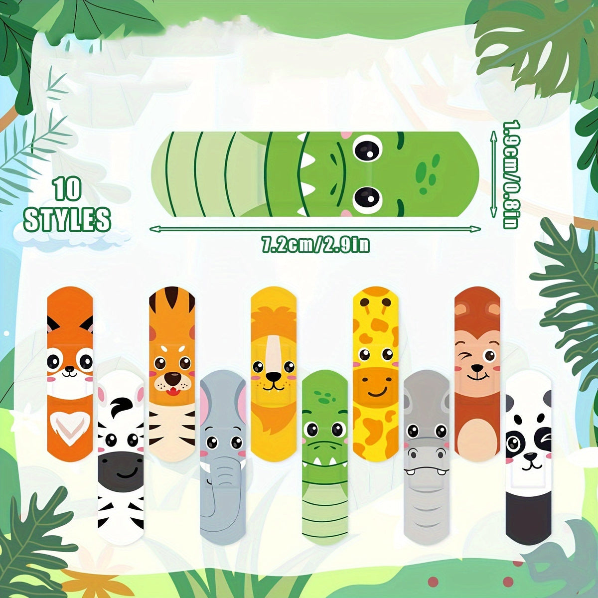 200-Piece Animal Print Adhesive Bandage Pack with 10 Colorful Designs for Family First Aid Kits
