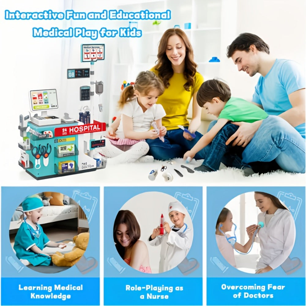 Doctor Play Set for Kids 49 PCS – Role Play Medical Station & Cashier Toy Kit for Boys Girls | Pretend Doctor Nurse Cashier | Parent-Child Interactive Learning Toy | Best Birthday Christmas Gift Ages 3+