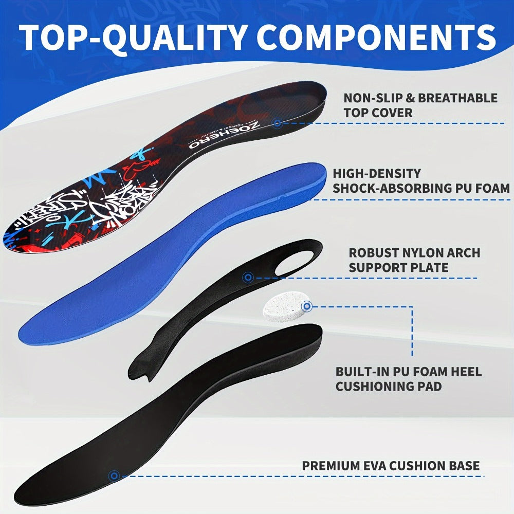 Full-Length Arch-Profile Shoe Insoles with Deep Heel Cup and Nine Men's and Women's Size Options