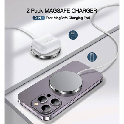 2-Pack MagSafe Wireless Charging Pad 15W Slim Magnetic Fast Charger for iPhone 17/16/15/14/13/12 Pro Max Plus – USB-C & Lightning Support, No Adapter Needed | Home & Office Value Pack | Silver