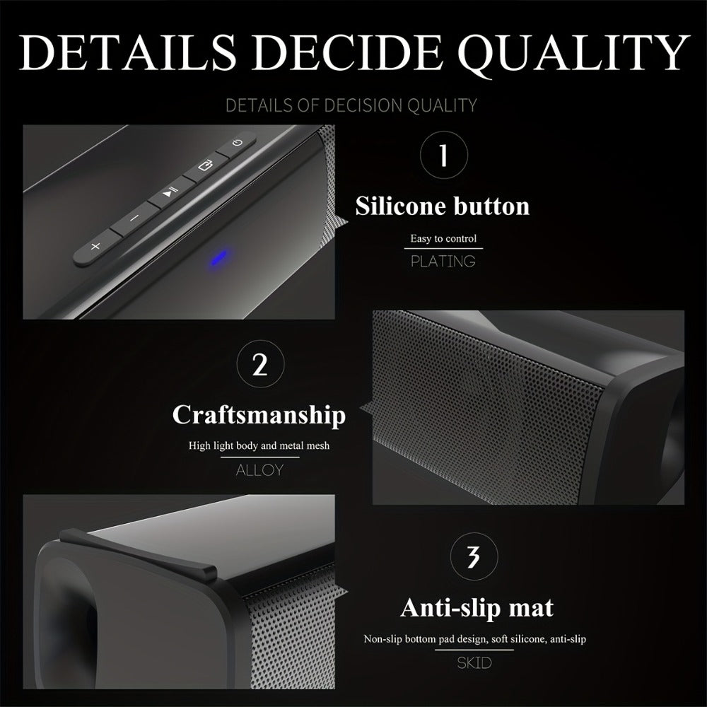 Compact 13-Inch TV Soundbar with Bluetooth, TWS Pairing, TF, AUX, FM Radio and USB Playback