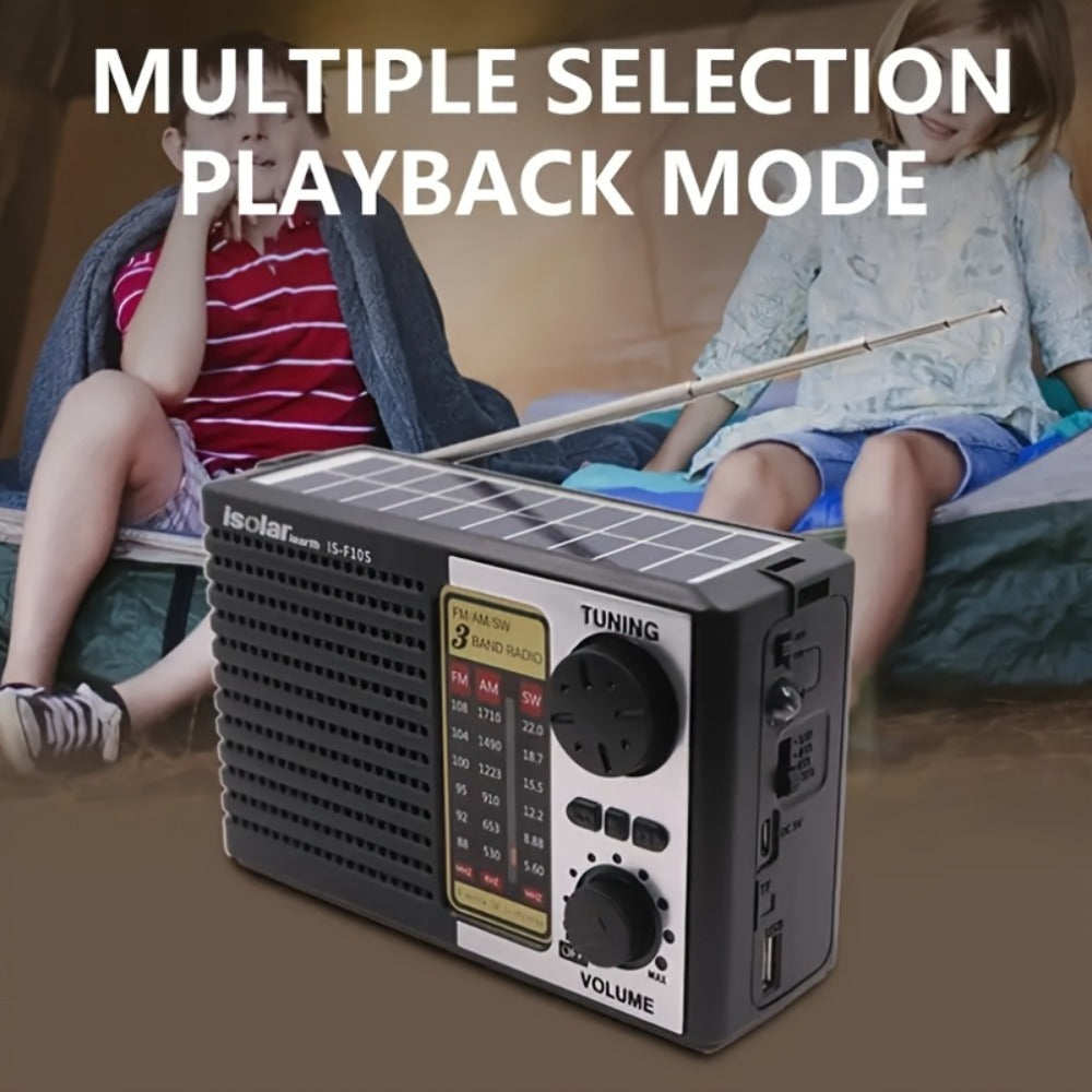 Solar Portable AM/FM/SW Radio with MP3 Playback, LED Display, USB Charging and One-Touch Recording