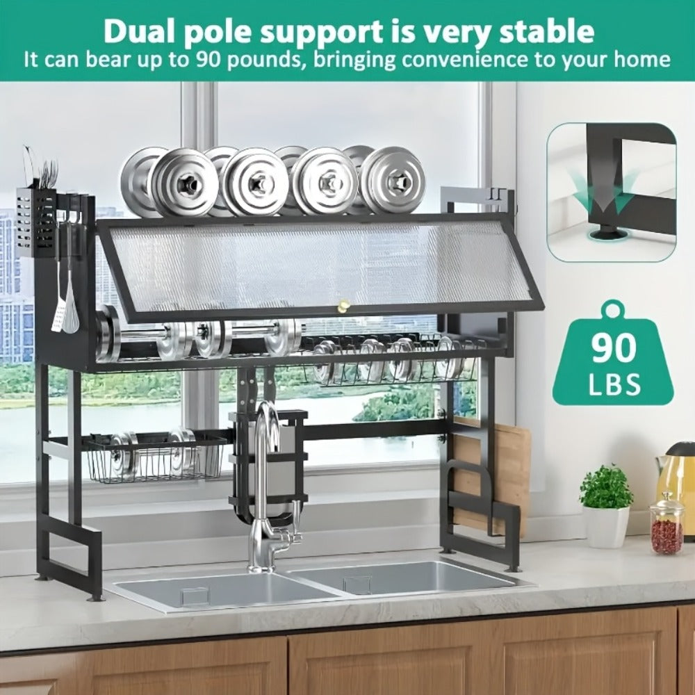 Dish Drying Rack Multi-Layer Kitchen Countertop Organizer - Dust-Free Drainer for Plates Bowls Utensils