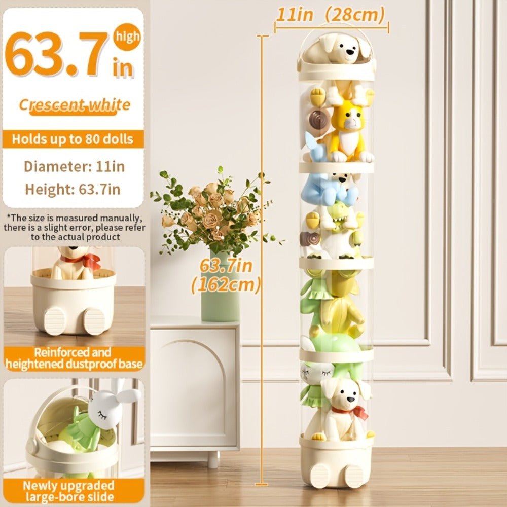 Toy Storage Organizer 4-Layer Transparent Cylindrical Bin in Cream, Pink or Green for Plush Display