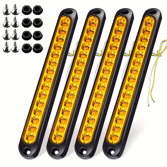 LED Trailer Marker Lights 4-Pack – 15 LED Stop Turn Signal Tail Light Bar for Truck, Semi, Boat Trailer & RV | Amber, Red, White