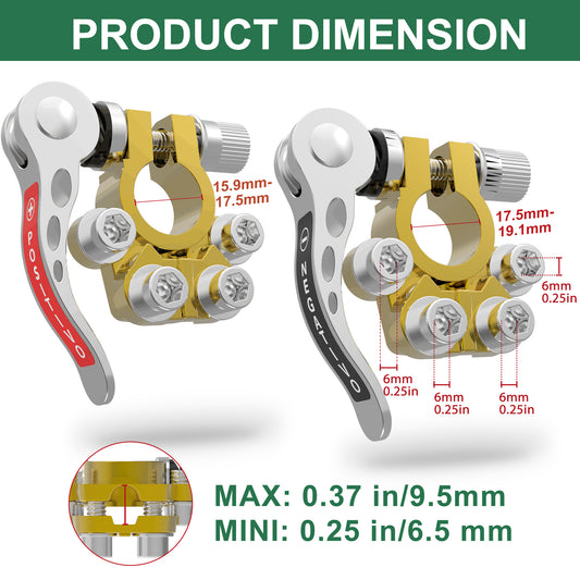 Car Battery Terminal Connectors 4pcs Set – Pure Copper Tin-Plated Quick Release Disconnect, SAE/JIS A Type Positive & Negative Clamps with Stainless Steel Screws, Universal Fit
