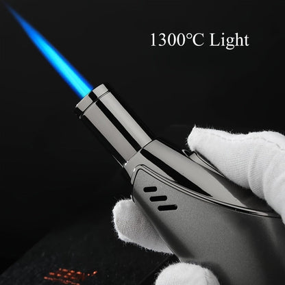 Torch Lighter Refillable Windproof Pocket Lighter with Punch Safety Lock High-Pressure Jet Flame Igniter for Cigar Candle Charcoal BBQ Cool Gift for Men Silver Gift Box