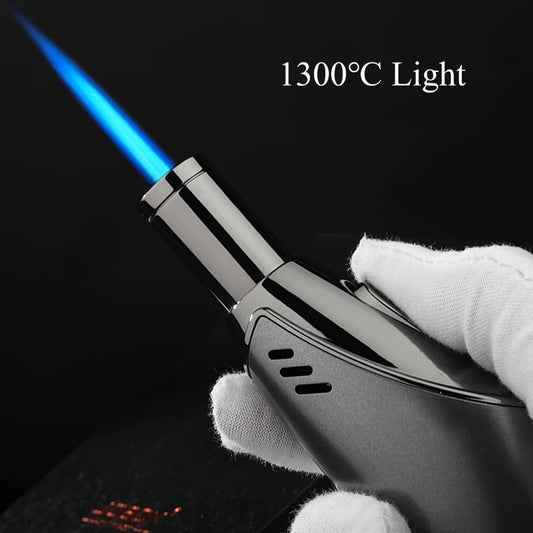 Torch Lighter Refillable Windproof Pocket Lighter with Punch Safety Lock High-Pressure Jet Flame Igniter for Cigar Candle Charcoal BBQ Cool Gift for Men Silver Gift Box