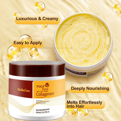Argan Oil Collagen Hair Mask Set 500ml — Keratin Deep Conditioning Treatment, Repairs Damaged Dry Hair, Restores Shine & Strength, Maca Essence + Essential Oil, Gift for Women