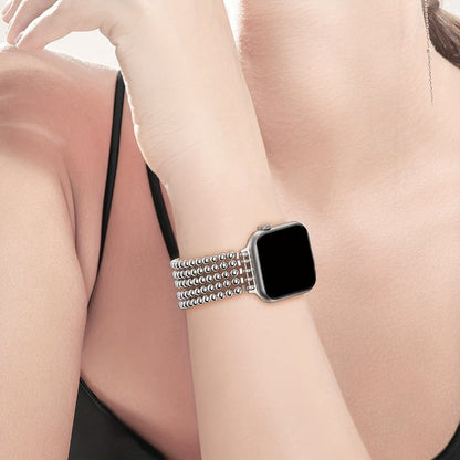 Watch Band with Stainless Steel Beads and Elastic Slip-On Design in Four Finishes for Apple Watch Sizes