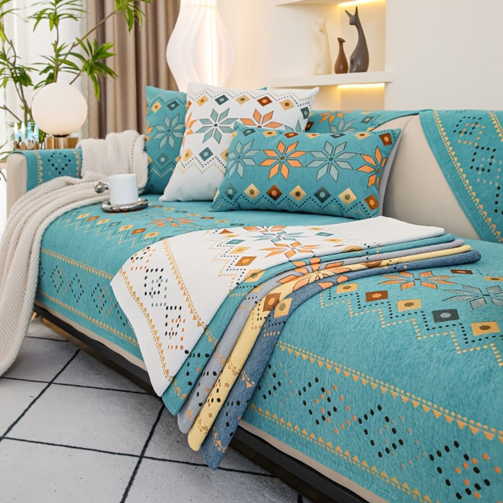 Sofa Cover Bohemian Chenille Jacquard Knit Sections with Anti-Slip Feature for Seat, Armrest or Backrest