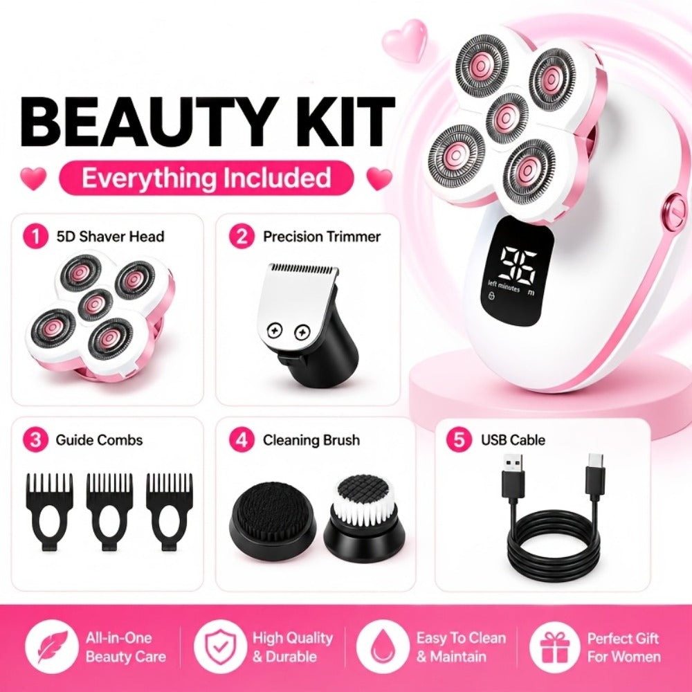Electric Shaver IPX6 Floating Rotary Head with Type-C Charging, LED Display and Five Listed Set or Head Options