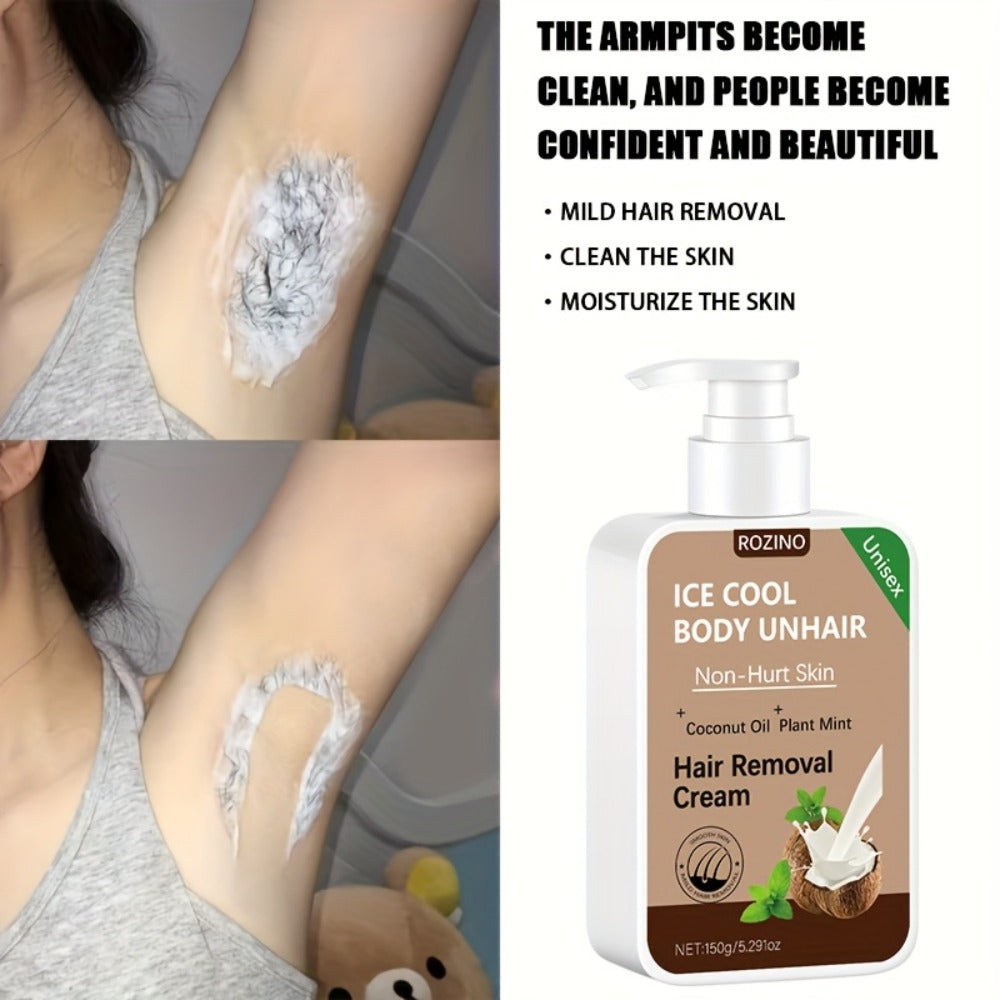 Hair Removal Cream ROZINO 150g Coconut and Mint Pump Bottle with Carton for External Body Grooming