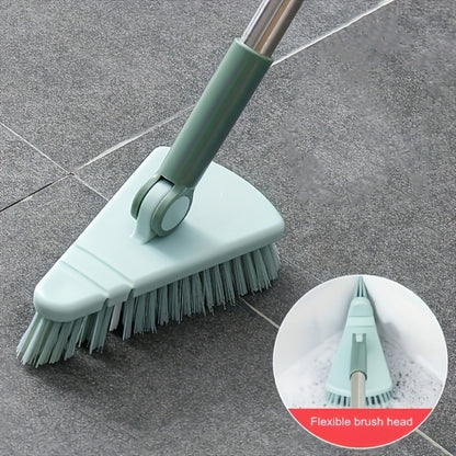 Triangular Floor Scrub Brush with 37.4-Inch Sectional Handle, Mixed Bristles and Pivoting Corner Head