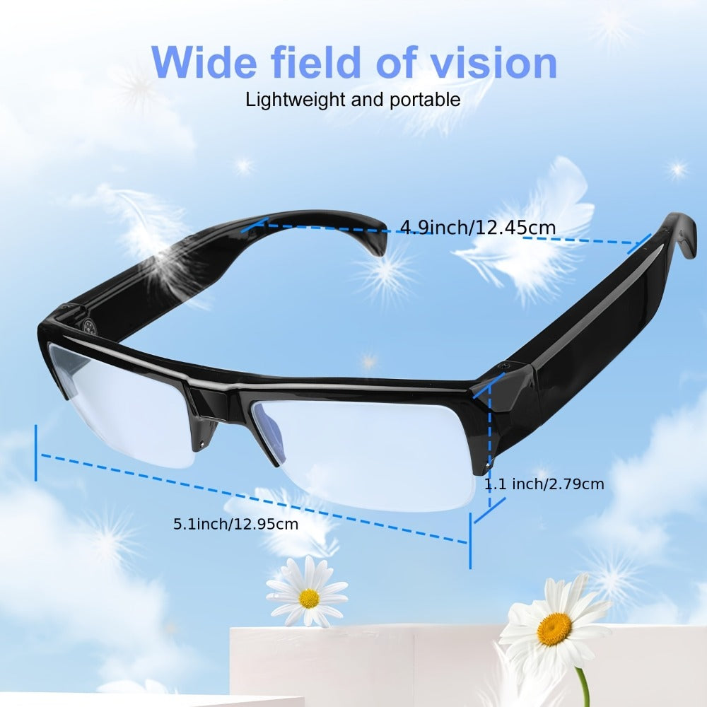 1080p HD Video Glasses 65° Wide Angle - One-Button Sports Camera Glasses, Wearable Body Cam, 120-Min Battery, 32GB & 64GB Options, Driving Cycling Meeting Recording