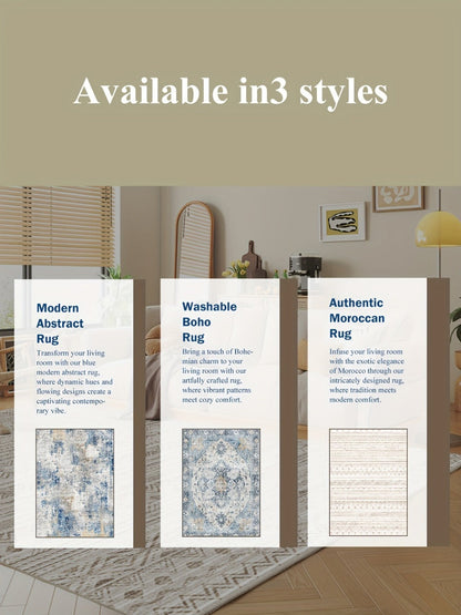 Moroccan and Boho Low-Pile Area Rug in Four Patterns with 59 x 82.6-Inch to 106.2 x 141.7-Inch Sizes