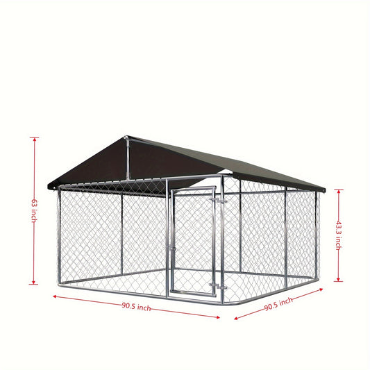 Outdoor Dog Kennel Enclosure Heavy Duty - Galvanized Steel Wire Mesh Dog Cage with Rain & UV-Proof Roof Cover, Secure Lock & Ground Nails, Large Dog Run Fence for Backyard, 3 Sizes Available