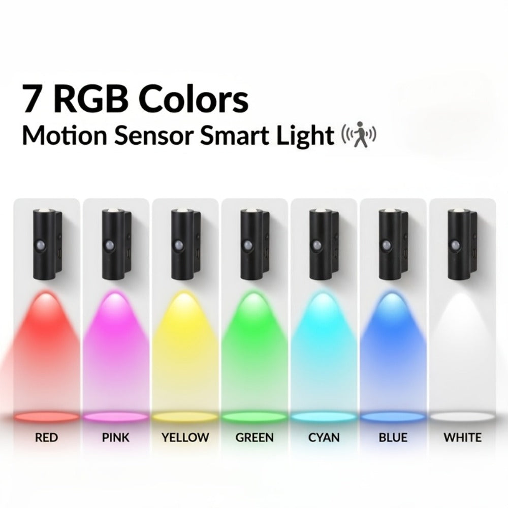 Motion Sensor Wall Lights 4-Pack – Rechargeable Magnetic Dual-Head LED Night Light, RGB & Tri-Color, Wireless for RV, Bedroom, Stairs, Cabinet & Closet