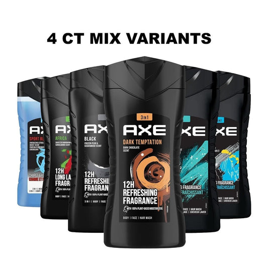 AXE Body Wash for Men 4-Pack Mix Variants Set | Long Lasting Freshness Sage Scent 250ml Each Shower Gel Bundle