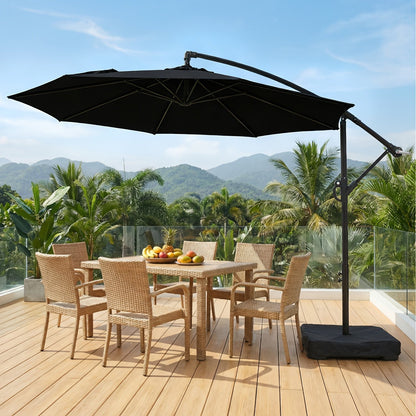 Patio Umbrella 10FT Cantilever Hanging Style with Crank, Push Tilt and Variant-Specific Cross Base