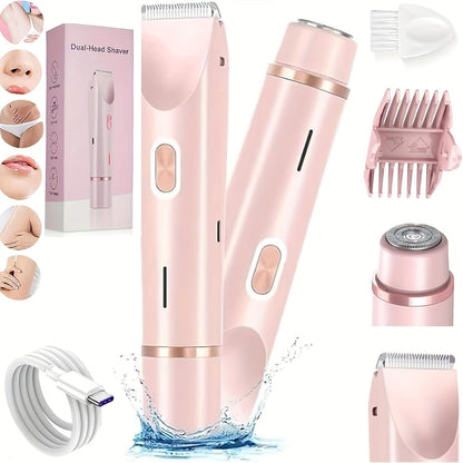 Two-Head Electric Hair Shaver with Foil and Rotary Attachments, Type-C Charging in Pink, Purple or Blue